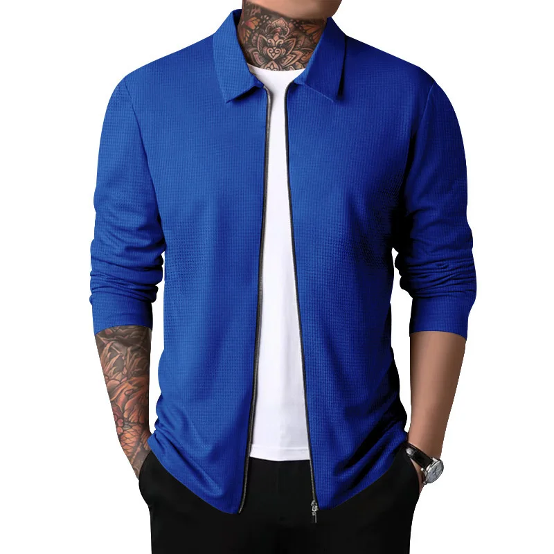 2023 Autumn Men's Waffle New Zipper Cardigan Men's Holiday Casual Polo Thin Coat 
2023 Autumn Men's Waffle New Zipper Cardigan Men's Holiday Casual Polo Thin Coat