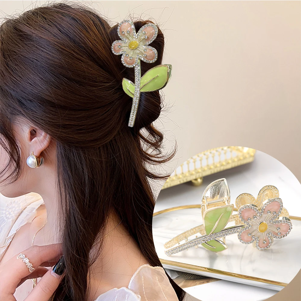 

Haimeikang Flower Rhinestone Hair Claws Crab For Women Temparement Ponytail Hairpin Hair Clips Fashion Girls Hair Accessories