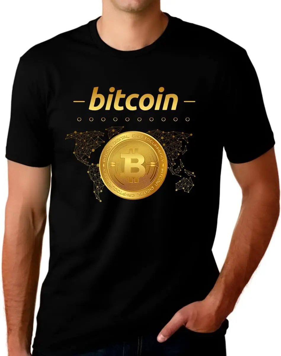 біткойн-сорочку для чоловіків. Логотип Bitcoin. Чоловіча криптовалюта. Криптовалюта.
