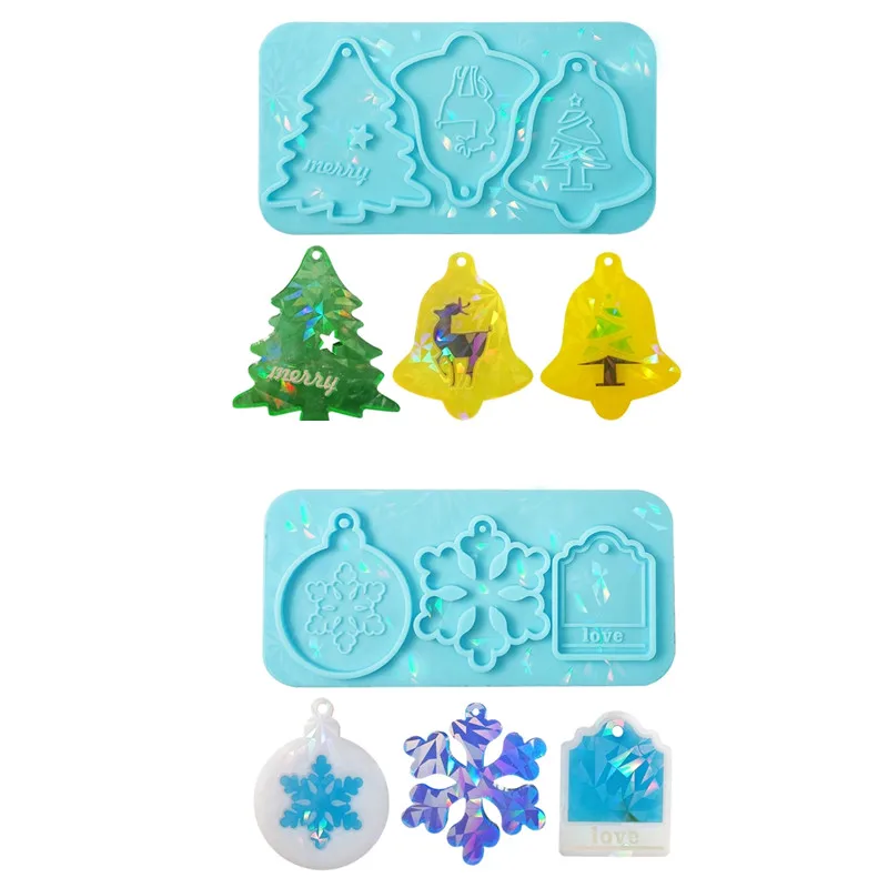 

Holographic Light and Shadow Christmas Snowflake bell Keychain Earrings Silicone Epoxy Mold DIY Ornaments Pendant Crafting Mould