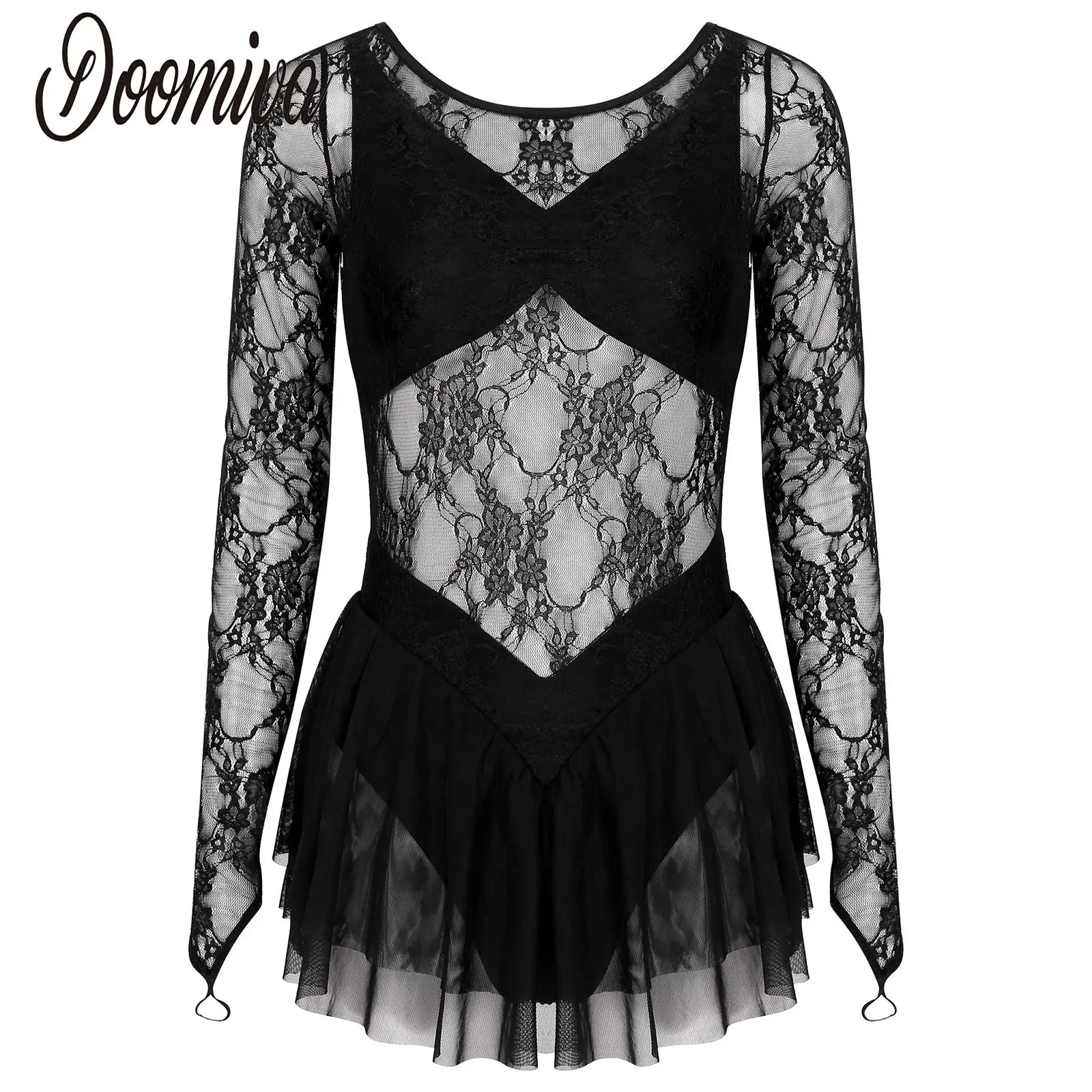 Women Sexy Sheer Lace Long Sleeve Dress Leotard with Mesh Skirts Ballet Tutu Dance Clothes for Skating Latin Stage Show Costumes
Women Sexy Sheer Lace Long Sleeve Dress Leotard with Mesh Skirts Ballet Tutu Dance Clothes for Skating Latin Stage Show Costumes