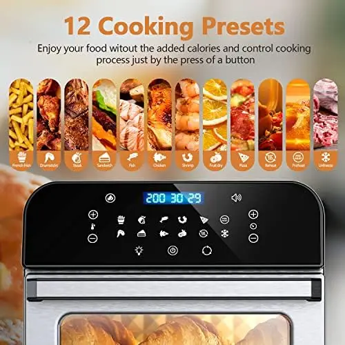 Air Fryer Oven,12QT 12-in-1 Air Fryer Convection Oven,Rotisserie,Roast,Bake,Dehydrate,12 Cooking Presets,Digital Touchscreen,Sta
Air Fryer Oven,12QT 12-in-1 Air Fryer Convection Oven,Rotisserie,Roast,Bake,Dehydrate,12 Cooking Presets,Digital Touchscreen,Sta