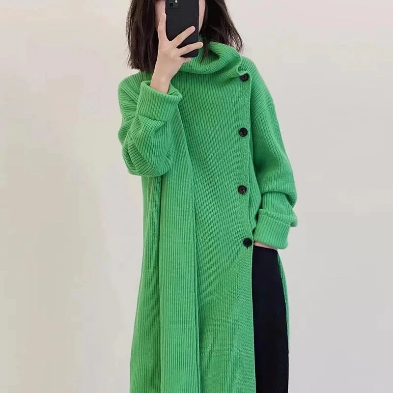 Женская трикотажная водолазка, свободный свитер средней длины с длинным рукавом, Модная вязаная одежда на осень и зиму 2023 
Женская трикотажная водолазка, свободный свитер средней длины с длинным рукавом, Модная вязаная одежда на осень и зиму 2023