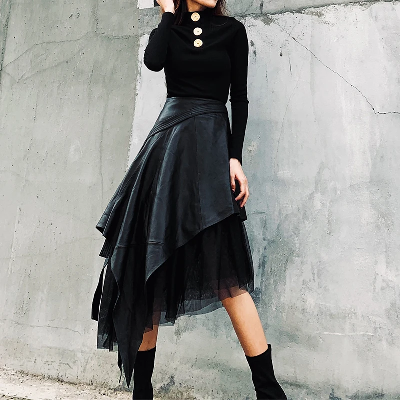 SuperAen 2022 Sprig High Waist Solid All Match PU Leather Patchwork Lace Gauze A Line Mid-Calf Woman Skirts
SuperAen 2022 Sprig High Waist Solid All Match PU Leather Patchwork Lace Gauze A Line Mid-Calf Woman Skirts