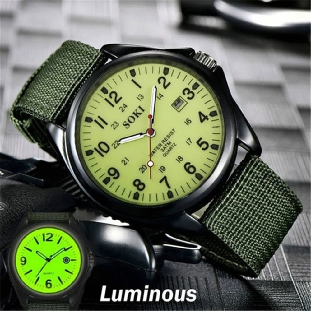 

Fashion Mens Watches Luminous Hands Clock Luxury Military Sports Calendar Quartz Wristwatch Men Casual Nylon Watch Reloj Hombre