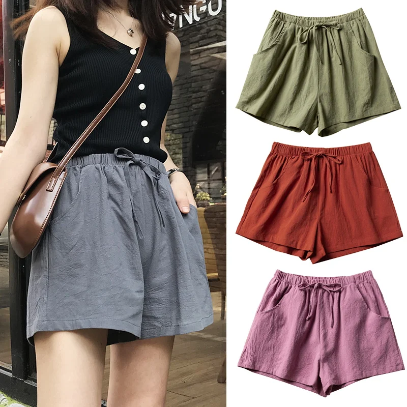 New Casual Daily Cotton Linen Shorts Women's Solid Color Drawstring Elastic Waist Sports Shorts Summer Fashion Loose Short Pants
New Casual Daily Cotton Linen Shorts Women's Solid Color Drawstring Elastic Waist Sports Shorts Summer Fashion Loose Short Pants
