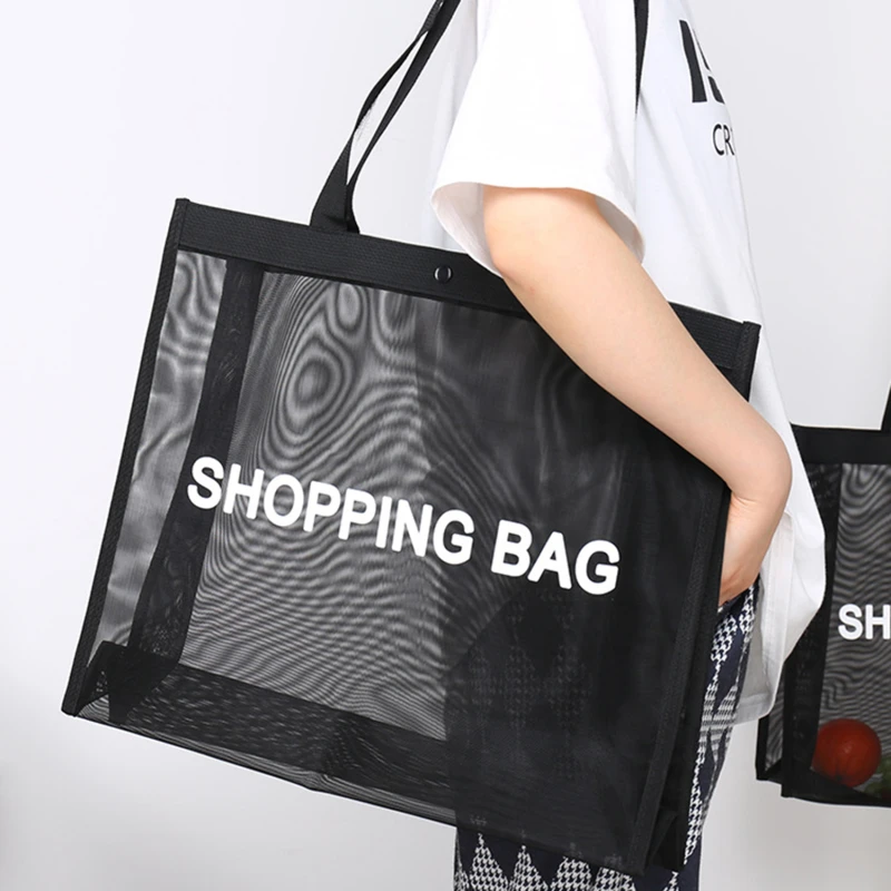 Black Transparent Mesh Shopping Bag Large Capacity Nylon Mall Beach Fitness Yoga Shoulder Tote Bag for Women Organizer
Black Transparent Mesh Shopping Bag Large Capacity Nylon Mall Beach Fitness Yoga Shoulder Tote Bag for Women Organizer