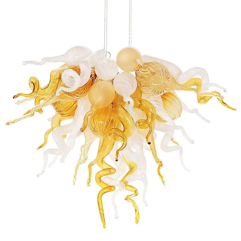 

Gold Lamp LED Pendant Lights Amber White Color Hand Blown Glass Chandeliers 20 by 16 Inches