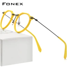 FONEX Acetate Titanium Glasses Frame Women Retro Polygon Prescription Eyeglasses Men Round Optical Spectacles Eyewear F85738