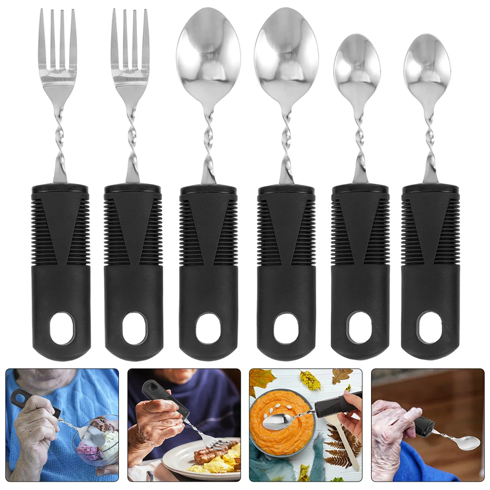 

2 Sets Bendable Cutlery Elderly Utensils Adaptive Disabled Tableware Adults Stainless Steel Silverware Weighted Feed