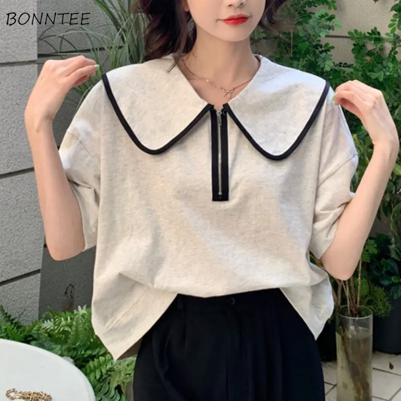 Short Sleeve T-shirts Women Zipper Baggy Vintage Summer Jogger Casual Fashion Korean Style All-match V-neck Simple Daily Tender
Short Sleeve T-shirts Women Zipper Baggy Vintage Summer Jogger Casual Fashion Korean Style All-match V-neck Simple Daily Tender