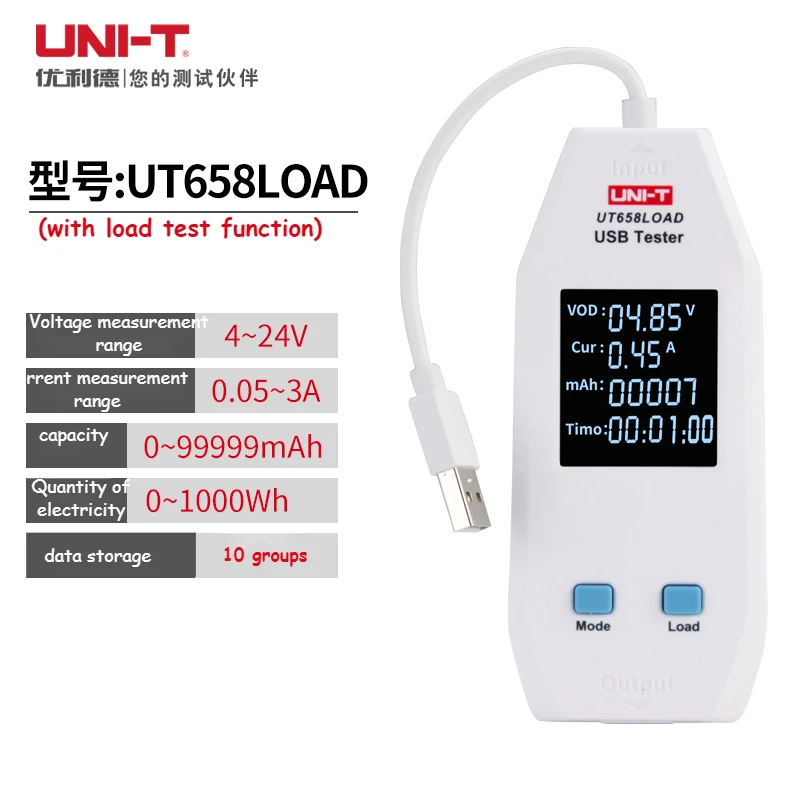 UNI-T UT658LOAD Type A Port Output Voltage USB Tester Current Energy Capacity Circuit Quivalent Resistance Electronic Load
UNI-T UT658LOAD Type A Port Output Voltage USB Tester Current Energy Capacity Circuit Quivalent Resistance Electronic Load