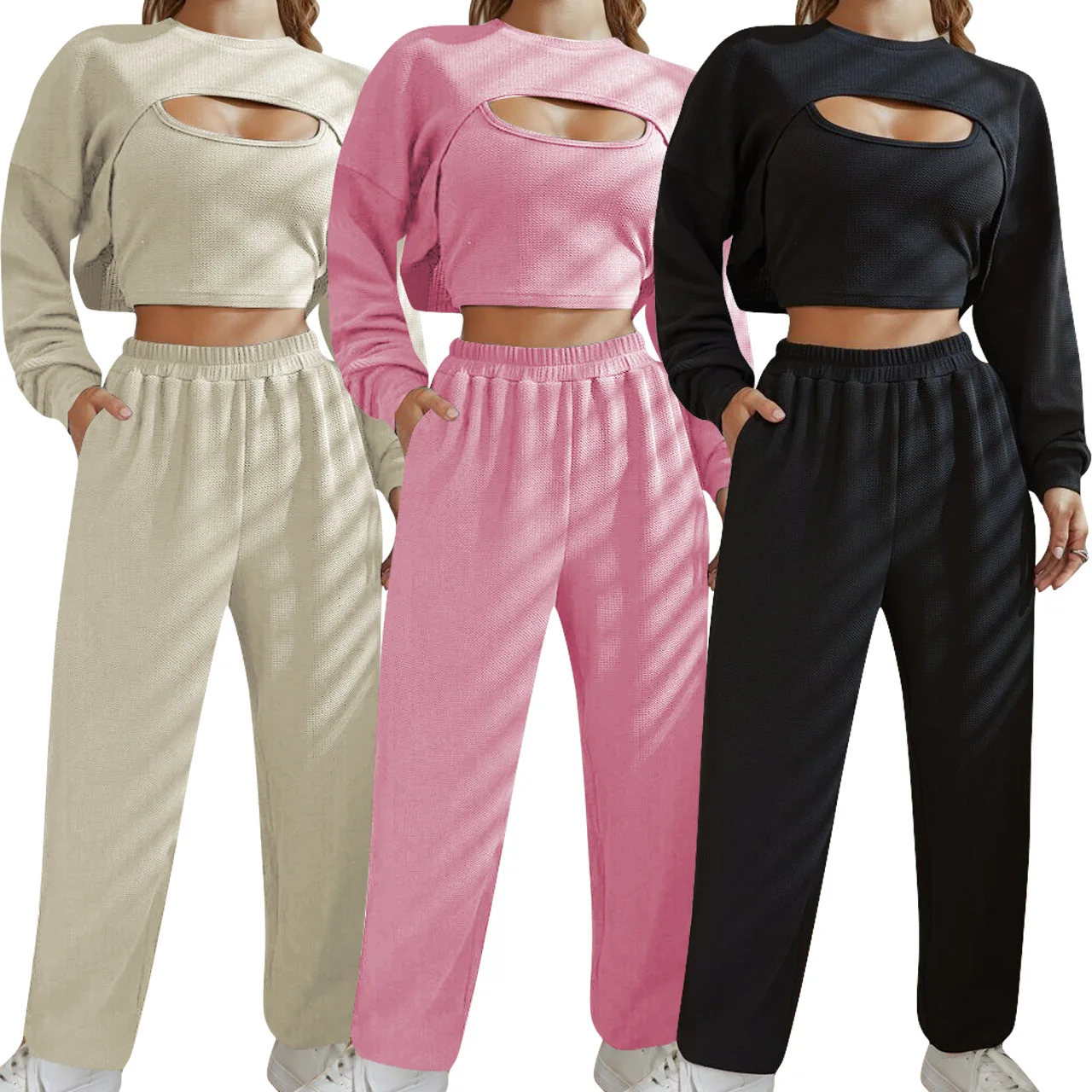 Women 3 Piece Joggers Tracksuit Solid Sport Causal Long Sleeve Crop Hooded Top And Camis And Pants Female Sportswear Set Autumn
Women 3 Piece Joggers Tracksuit Solid Sport Causal Long Sleeve Crop Hooded Top And Camis And Pants Female Sportswear Set Autumn