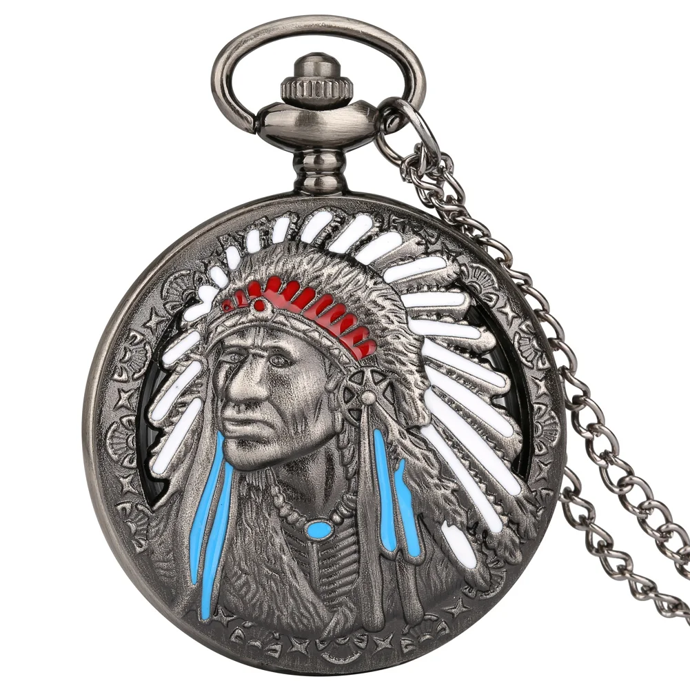 Grey Black/Rose Gold Tribal Chief Quartz Pocket Watch Vintage Exquisite Pendant Necklace Fob Chain Antique Pocket Timepiece
Grey Black/Rose Gold Tribal Chief Quartz Pocket Watch Vintage Exquisite Pendant Necklace Fob Chain Antique Pocket Timepiece