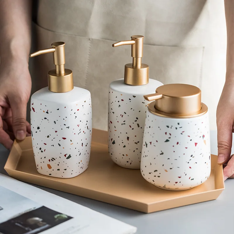 

Ceramics Handwashing Fluid Bottle Color Terrazzo Pattern Bathroom Supplies Lotion Bottle Soap Bottle Portable Soap Dispensers