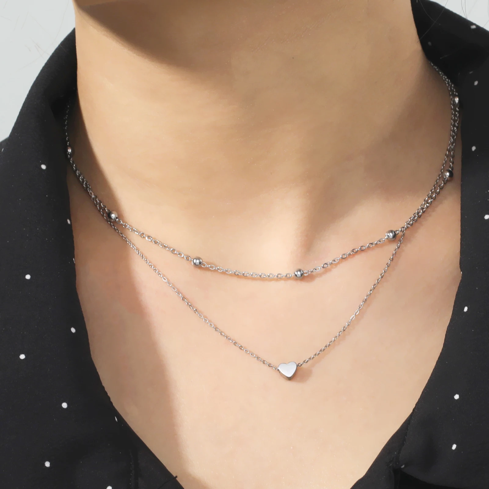 Stainless Steel Double Layer Dainty Heart Charm Necklace Pearl Beads Pendant Chain Clavicle Necklaces Fashion Jewelry For Women
Stainless Steel Double Layer Dainty Heart Charm Necklace Pearl Beads Pendant Chain Clavicle Necklaces Fashion Jewelry For Women