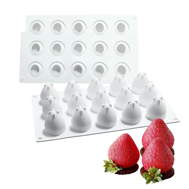 

15 Cavities Strawberry Silicone Cake Baking Mold For Mousse Dessert Chocolate Ice Cream Jelly Pudding Baking Pan Decorating Tool