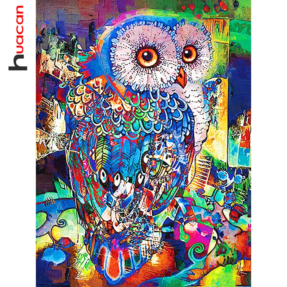Алмазная живопись Huacan, полноразмерная/круглая абстрактная 5d мозаика «сделай сам» с рисунком совы, красочное домашнее украшение