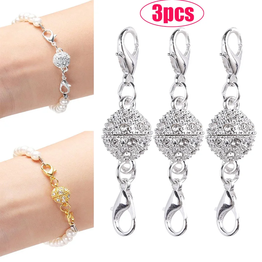 

3pcs Crystal Clasp Buckles for Bracelet DIY Necklace Two-head Magnet Clasps for Necklaces Bracelets Connecting 10mm