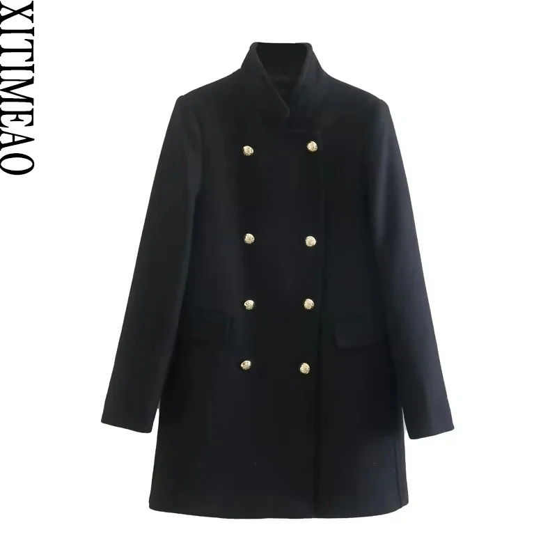 Xitimeao Women Fashion Patch Pockets Fitted Faux Woolen Coat Vintage Long Sleeve Front Metal Button Female Outerwear Chic
Xitimeao Women Fashion Patch Pockets Fitted Faux Woolen Coat Vintage Long Sleeve Front Metal Button Female Outerwear Chic
