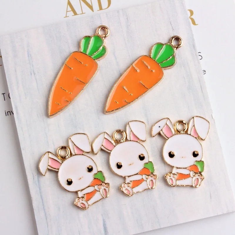 

10PC Little Rabbit and Carrot Enamel Charms KC Gold Color Tone Zinc Alloy Jewelry Earring Bracelet Necklace Hair Accessories