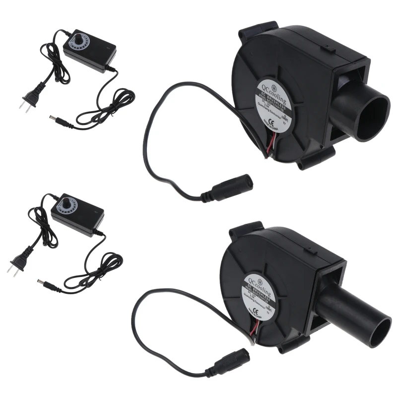 

N0HB Outdoor Camping Cooking Grills Fan Adjustable Speed BBQ Fans AC110-240V DC12V 2A 5500RPM 9733 97mm Air Blower