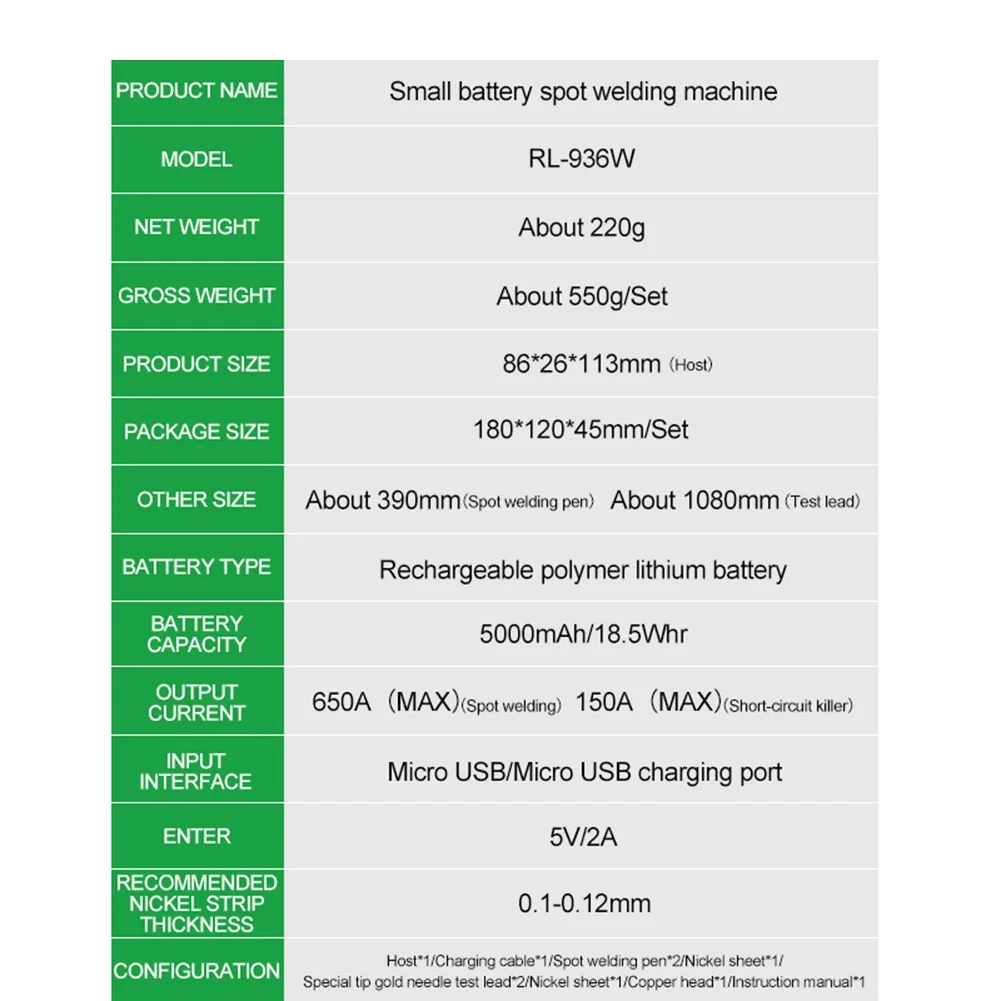 RL-936W 18650 Mini Battery Spot Welding Machine Precision Portable Spot Welding Battery Chip Replacement Soldering Repair
RL-936W 18650 Mini Battery Spot Welding Machine Precision Portable Spot Welding Battery Chip Replacement Soldering Repair