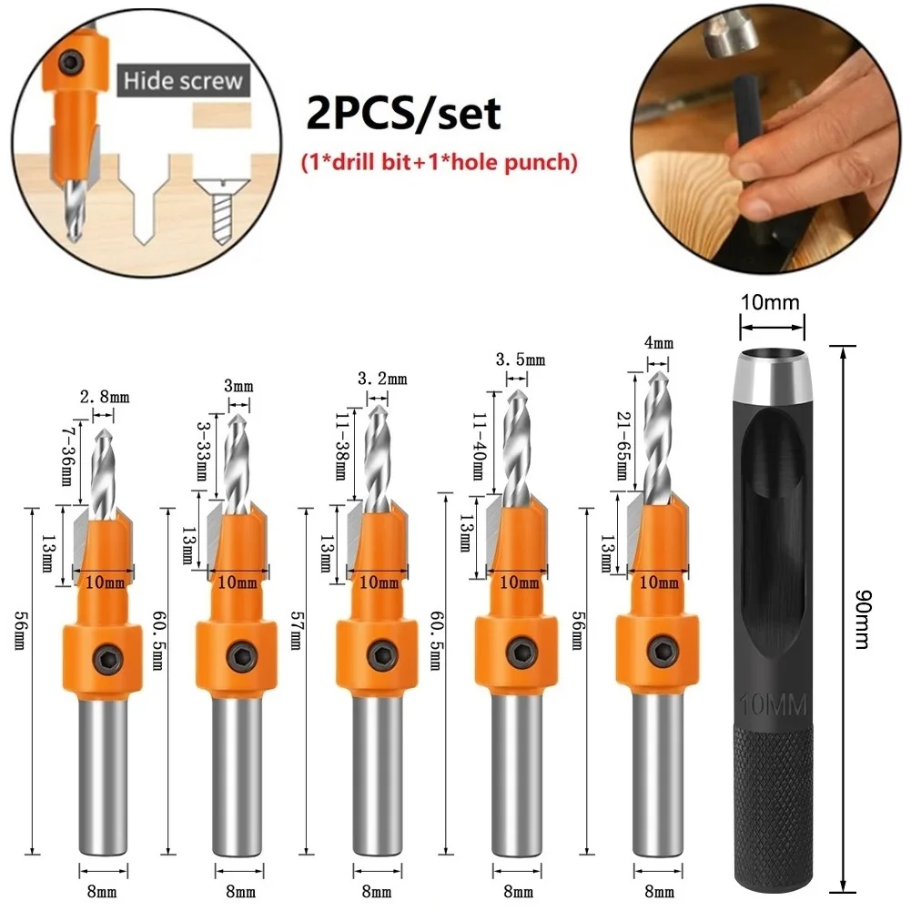2pcs Countersink Router Bit Punching Drill Bit 8mm Shank Set 2.8/3/3.2/3.5/4mm Demolition Wood Milling Woodworking Tools
2pcs Countersink Router Bit Punching Drill Bit 8mm Shank Set 2.8/3/3.2/3.5/4mm Demolition Wood Milling Woodworking Tools