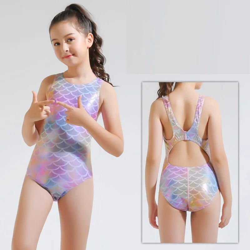 

Kids Girls Mermaid Swimsuits Sleeveless Sparkly Fish Scales Pattern Printed Surfing Swimwear Children's Swimming Bathing Suit