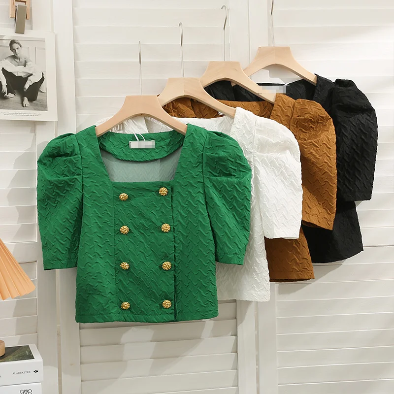 Women Summer Blouse French Square Collar Double-Breasted Short-Sleeved Embossed Shirt Women's 2022 Summer All-Match Tops Trend
Women Summer Blouse French Square Collar Double-Breasted Short-Sleeved Embossed Shirt Women's 2022 Summer All-Match Tops Trend