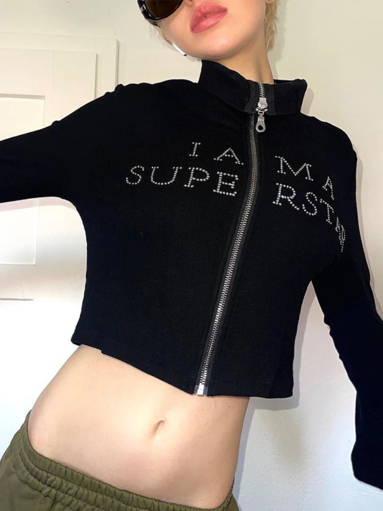Y2K Fashion Zipper Diamonds Long Sleeve Black Knitted Crop Tops Women 2022 Summer Vintage Aesthetic Casual Warm Top Streetwear
Y2K Fashion Zipper Diamonds Long Sleeve Black Knitted Crop Tops Women 2022 Summer Vintage Aesthetic Casual Warm Top Streetwear