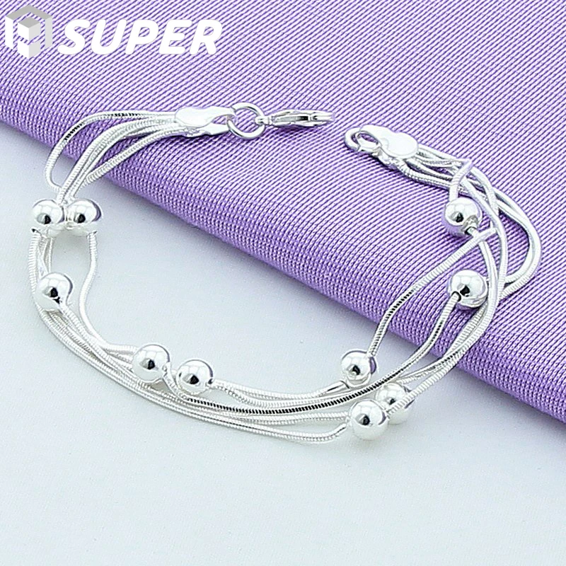 925 Sterling Silver Five Snake Chain Bracelet Smooth Bead Silver Bracelet Fashion Women Wedding Engagement Jewelry
925 Sterling Silver Five Snake Chain Bracelet Smooth Bead Silver Bracelet Fashion Women Wedding Engagement Jewelry