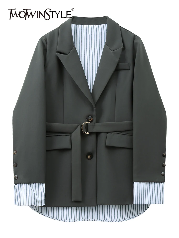 TWOTWINSTYLE Slim Patchwork Colorblock Blazer For Women Notched Collar Long Sleeve Straight Blazers Female Autumn Clothing Style
TWOTWINSTYLE Slim Patchwork Colorblock Blazer For Women Notched Collar Long Sleeve Straight Blazers Female Autumn Clothing Style