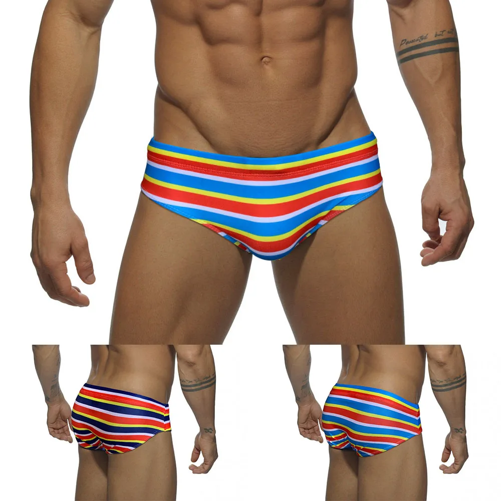 Man Colorful Striped Swimwear With Cup Pad Summer Rainbow Swimming Trunks Men Sexy Low Rise Bikini Briefs Swimsuit For Men
Man Colorful Striped Swimwear With Cup Pad Summer Rainbow Swimming Trunks Men Sexy Low Rise Bikini Briefs Swimsuit For Men