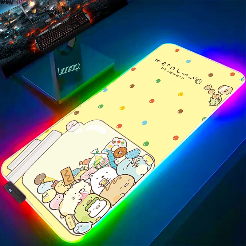 

Коврик для мыши Xxl, игровой коврик для мыши Sumikko Gurashi RGB ПК, настольный защитный коврик для клавиатуры, большая расшисветодиодный ная мышь
