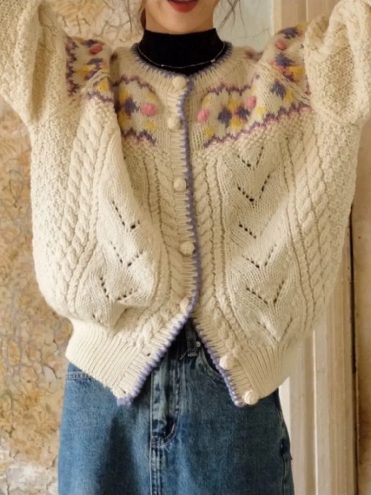 

Женский трикотажный кардиган, однобортный свободный свитер с длинным рукавом, в винтажном французском стиле, Осень-зима 2023