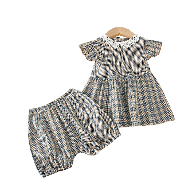Summer Children's Clothing Baby Girl Clothes Kids Plaid Flying Sleeves Dress Tops Shorts Two Piece Set Outing Sweet Infant Sets
Summer Children's Clothing Baby Girl Clothes Kids Plaid Flying Sleeves Dress Tops Shorts Two Piece Set Outing Sweet Infant Sets