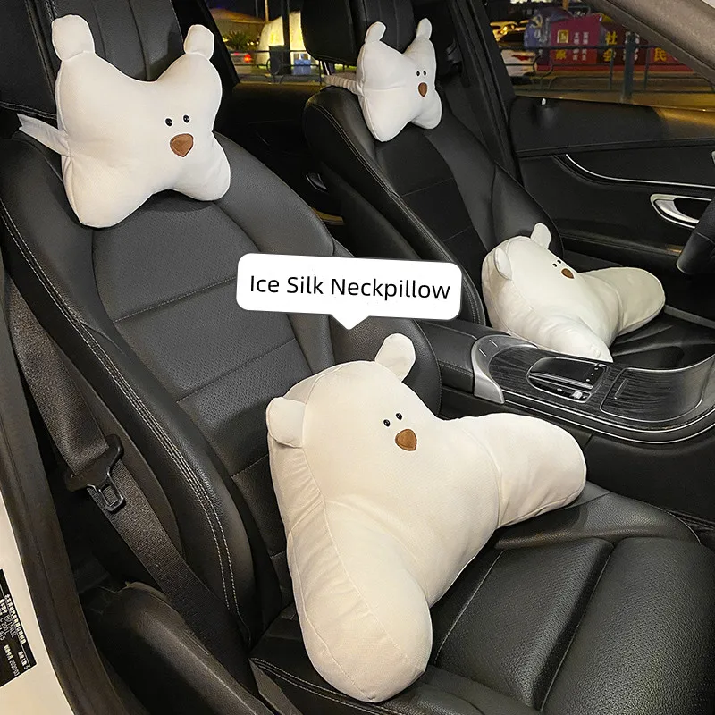 

2022 New Ice Silk Cotton PP Ctoon Cartoon Bear Car Interior Ornaments Lumbar Support Car Waist Neckpillow