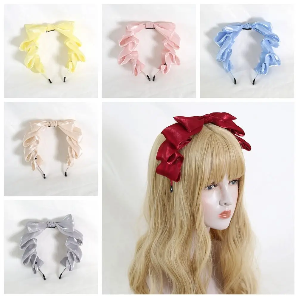 

Lolita Headband Cute Pearlescent Bow Snow Pearl Light Yarn Headwear Anime Ribbon Hair Accessories Women