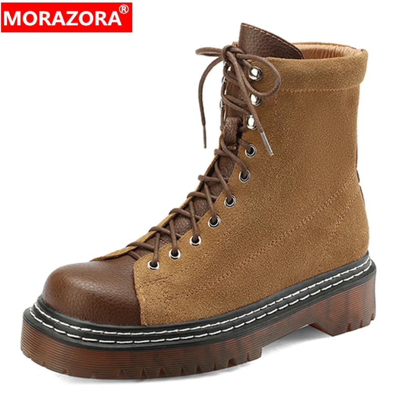 

MORAZORA 2023 New Mixed Colors Sheepskin Women Boots Flat With Heels Ankle Boots Spring Autumn Narrow Band Ladies Boots
