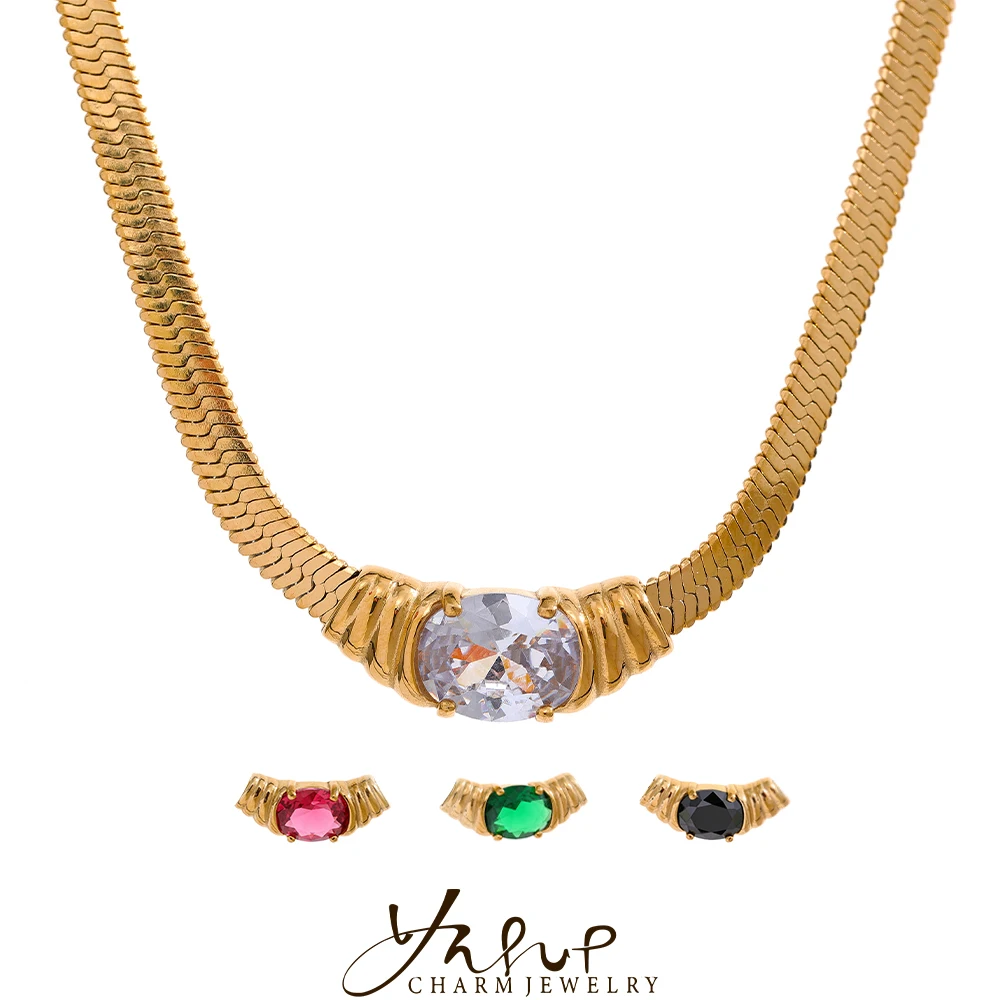 Yhpup Luxury Green Big CZ Cubic Zircon Stone Stainless Steel Snake Chain Necklace 2022 Gold Color Collar Fashion Jewelry Women
Yhpup Luxury Green Big CZ Cubic Zircon Stone Stainless Steel Snake Chain Necklace 2022 Gold Color Collar Fashion Jewelry Women