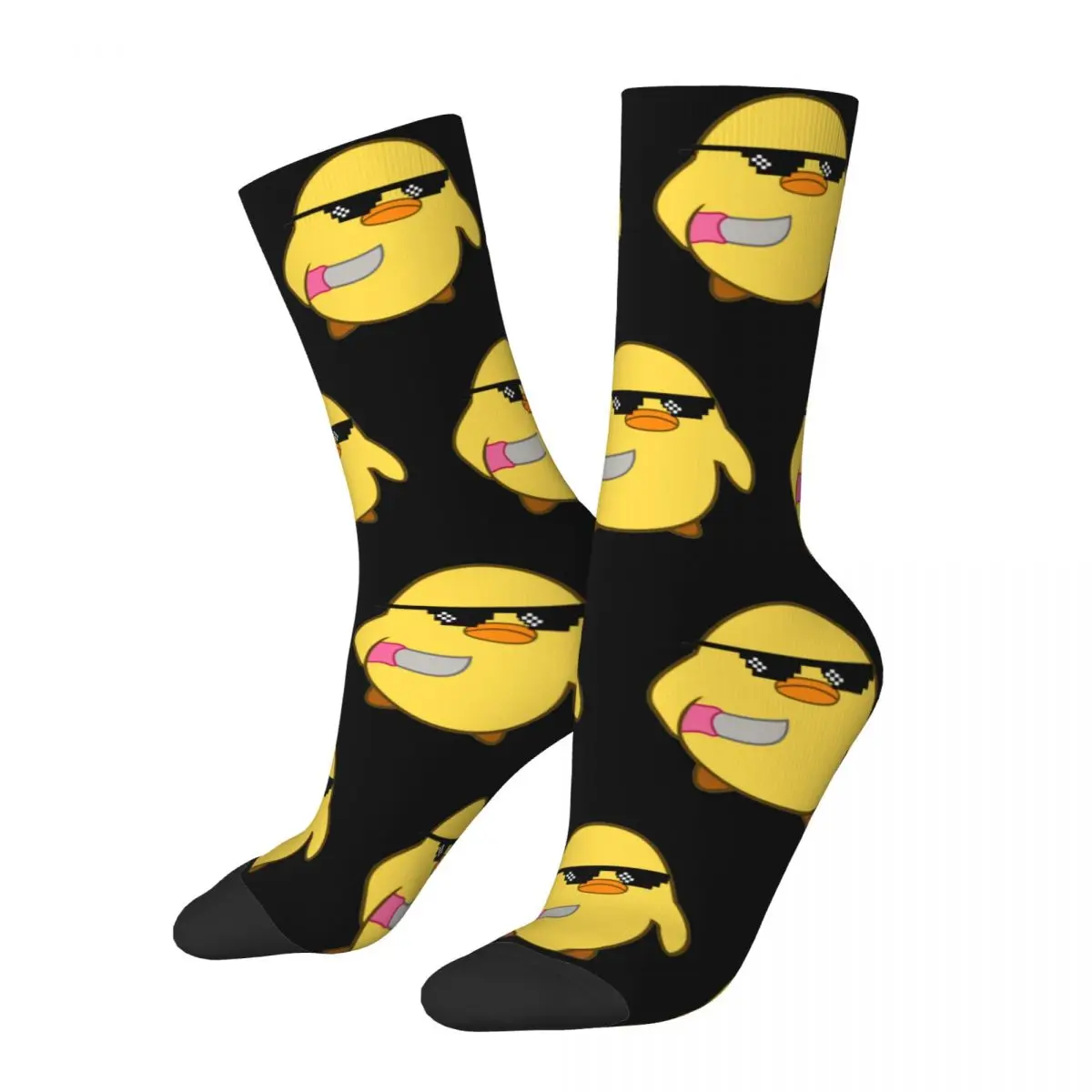 

Duck With Knife Accessories Crew Socks Cozy Duck Wearing Sunglasses High Quality Long Socks Soft for Men's Wonderful Gifts