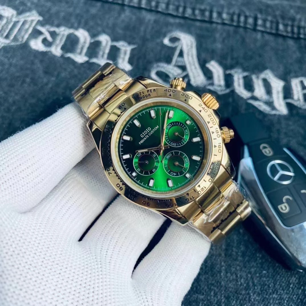 men automatic mechanical watch gold black blue Green