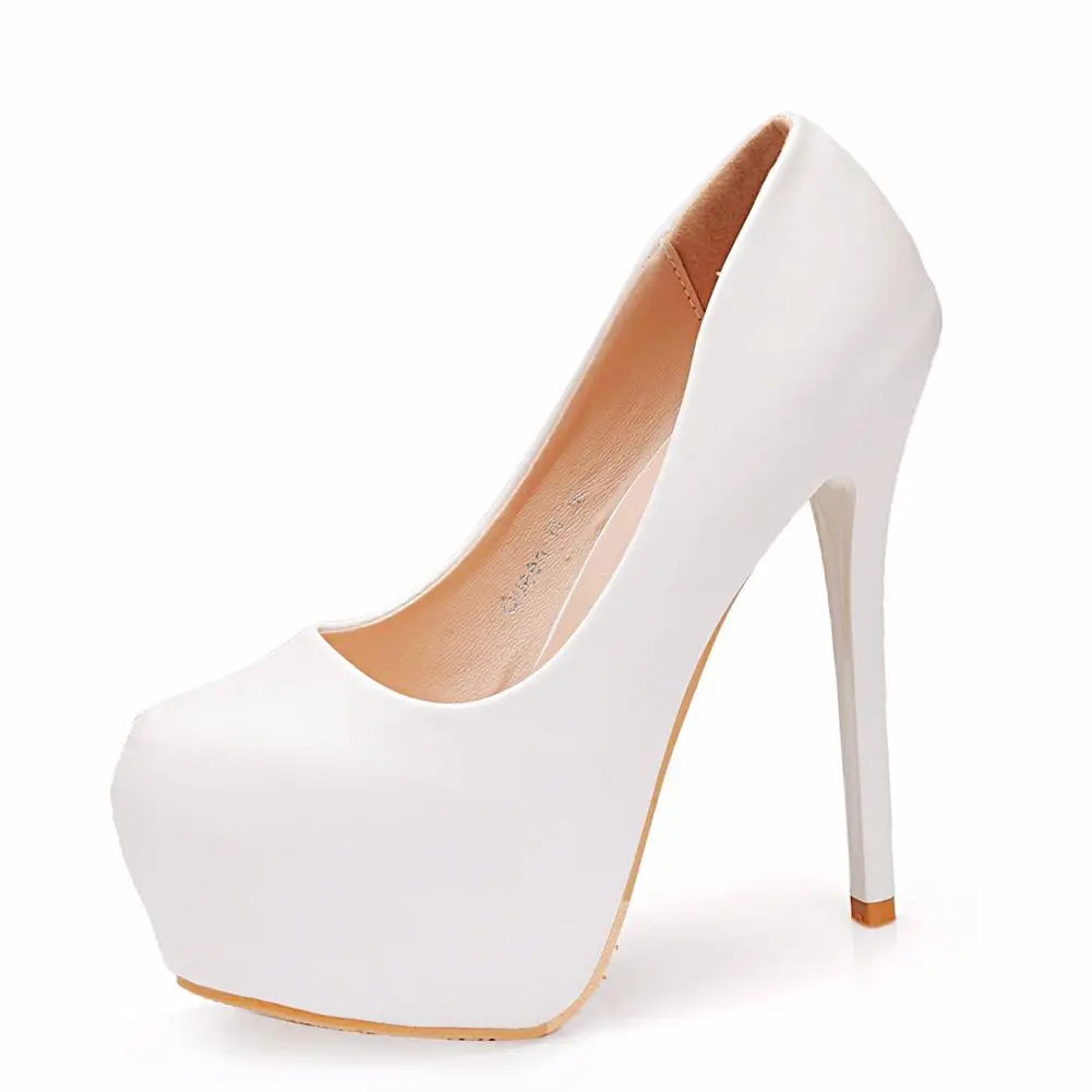 

Crystal Queen Spring/Autumn Sexy Wedding Shoes Woman Round Toe Woman Pumps Platform Very High Heel 14CM Ladies Pumps White