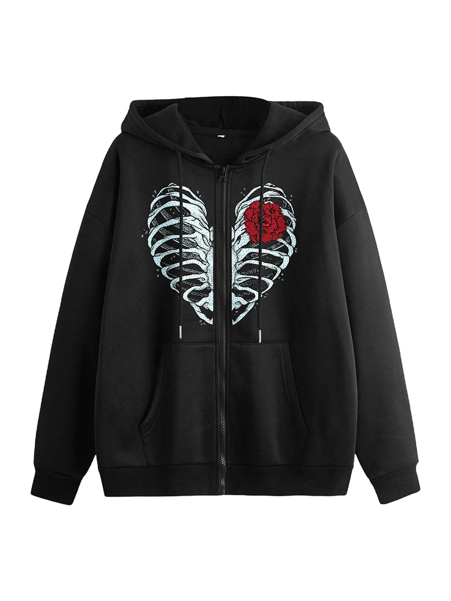 Women Halloween Hoodies Coat Rose Skeleton/Star Print Hooded Long Sleeve Outerwear Spring Autumn Zipper-Up Sweatshirt Jacket
Women Halloween Hoodies Coat Rose Skeleton/Star Print Hooded Long Sleeve Outerwear Spring Autumn Zipper-Up Sweatshirt Jacket