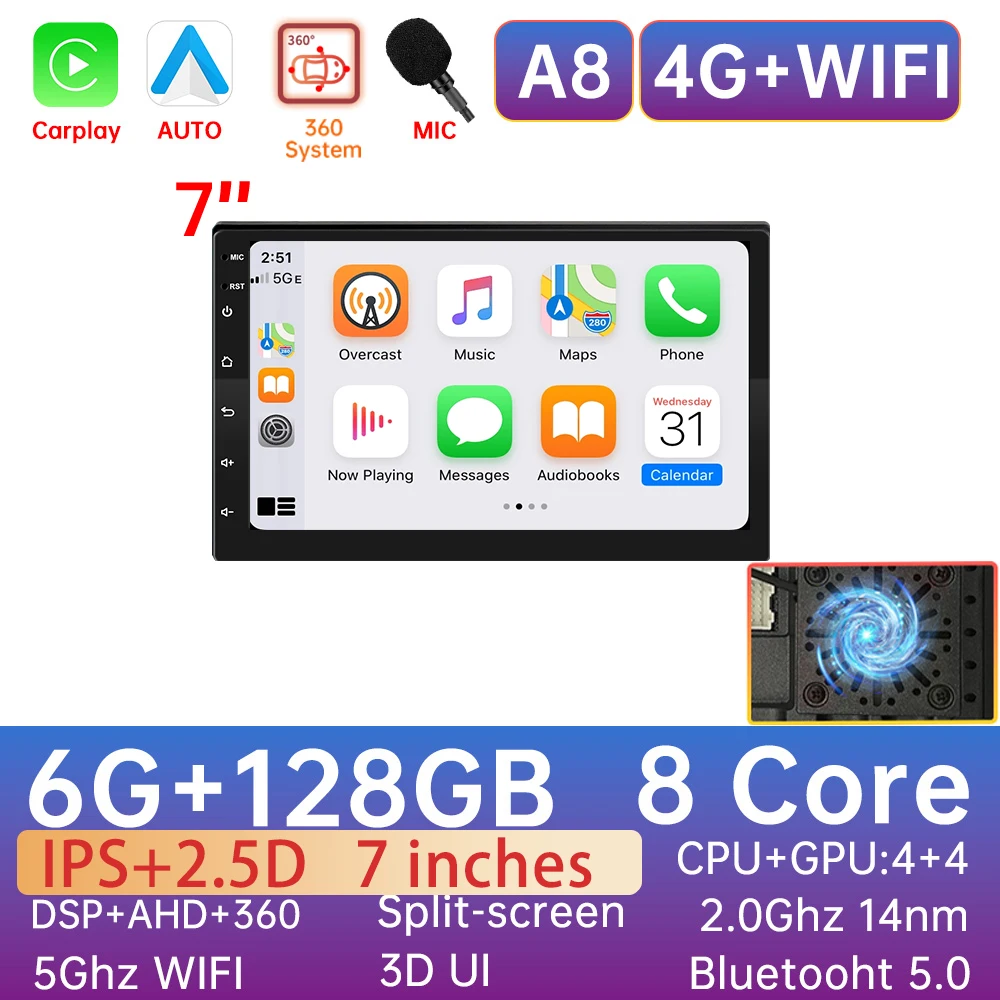 Автомобильный мультимедийный плеер CarPlay, 7-дюймовый IPS экран, выдвижной экран, GPS, 4G, Wi-Fi, Android 12, типоразмер 2DIN
Автомобильный мультимедийный плеер CarPlay, 7-дюймовый IPS экран, выдвижной экран, GPS, 4G, Wi-Fi, Android 12, типоразмер 2DIN