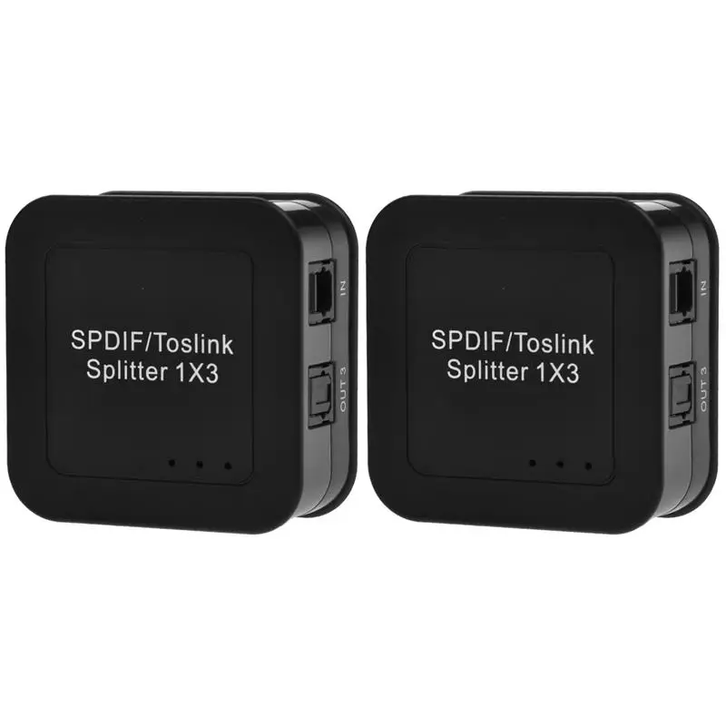 

2 шт. Портативный 1 в 3 выход SPDIF /Toslink Цифровой оптический аудио сплиттер переключатель 1x3 с адаптером питания с европейской вилкой (черный)