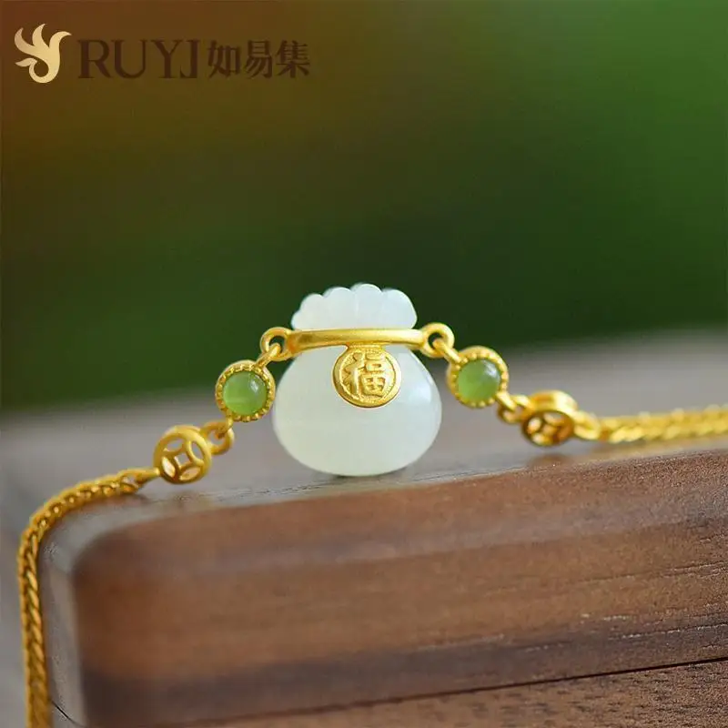 Браслет Lucky Bag, натуральный браслет белого поколения Hetian, богатый старинный позолоченный браслет для девушки
Браслет Lucky Bag, натуральный браслет белого поколения Hetian, богатый старинный позолоченный браслет для девушки