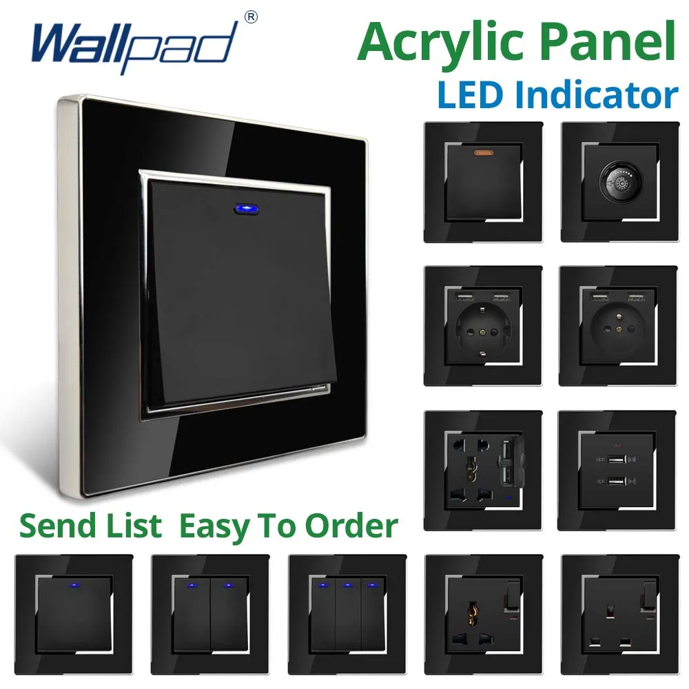 Европейская электрическая розетка Wallpad с USB черная акриловая панель серебряной