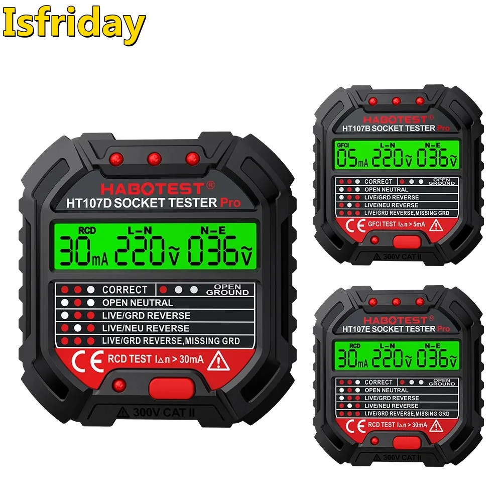 HT107 Pro Socket Tester Voltage Test Socket Detector EU Plug Ground Zero Line Plug Polarity Phase Check
HT107 Pro Socket Tester Voltage Test Socket Detector EU Plug Ground Zero Line Plug Polarity Phase Check